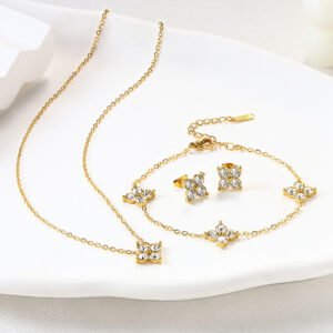 French Babys Breath Bracelet Necklace And Earrings Set